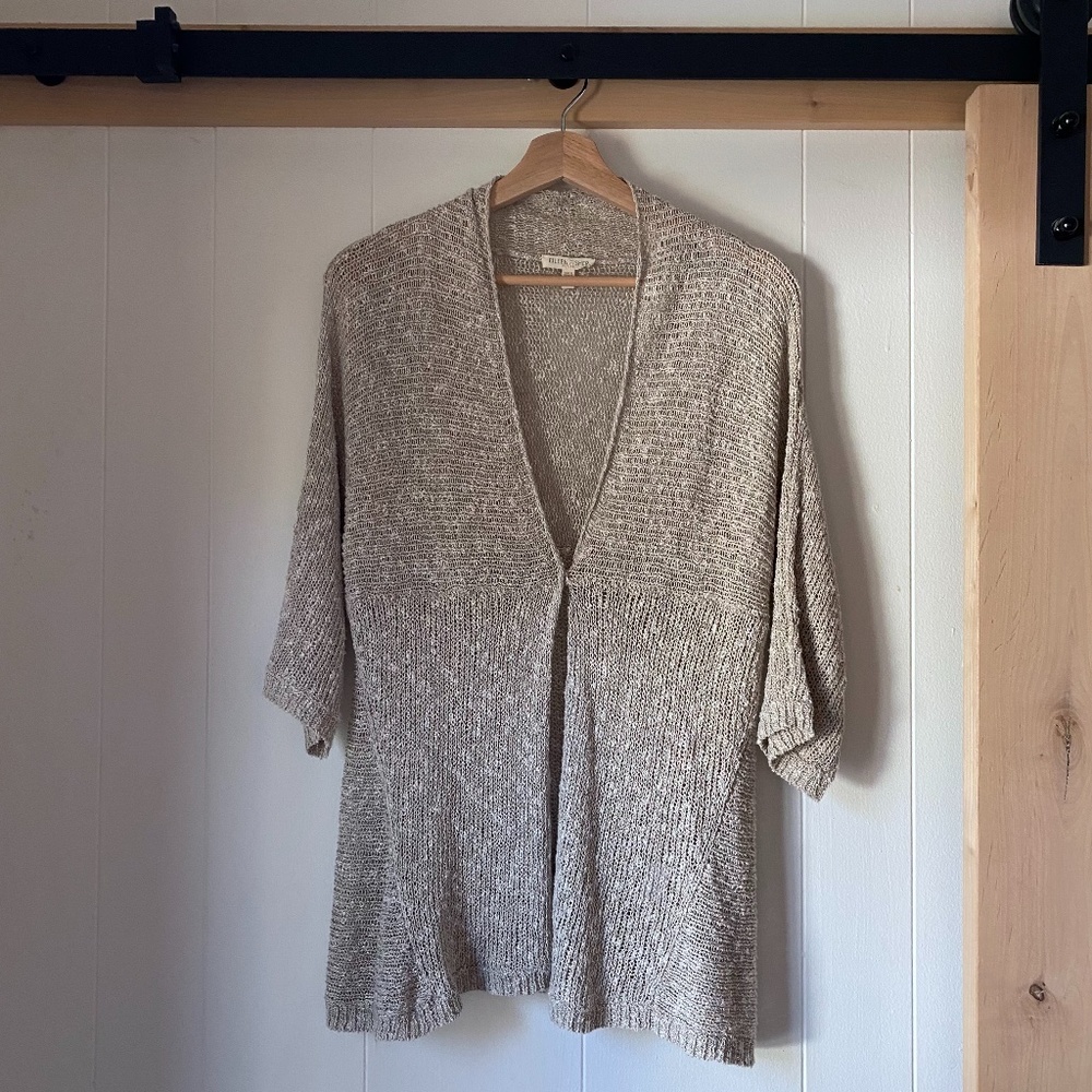 Eileen Fisher Linen Blend Quarter Sleeve Beige Cardigan